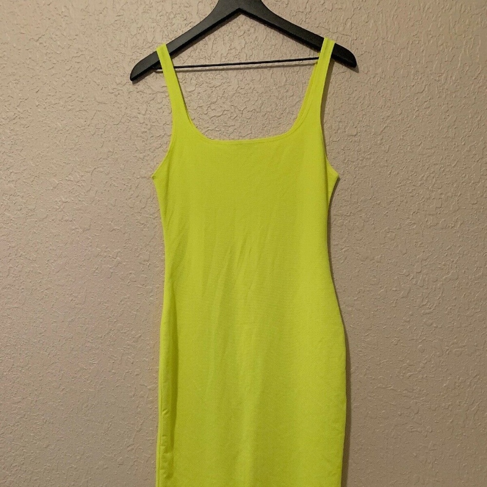 Zara Midi Bodycon Dress Neon Yellow Size Large